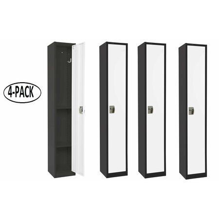 ADIROFFICE Large Single Door Locker, Black Body With White Doors, 4PK ADI629-201-B-W-PKG-4